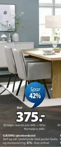 JYSK GJESING spisebordsstol tilbud