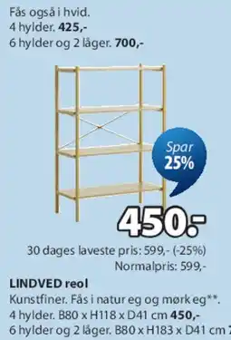 JYSK LINDVED reol (4 hylder) tilbud