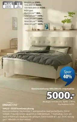 JYSK DREAMZONE IVALO + EKSO kontinentaltseng tilbud