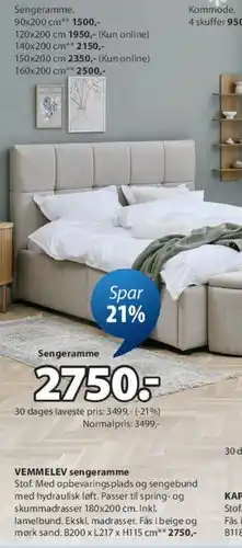 JYSK VEMMELEV sengeramme tilbud