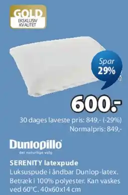 JYSK Dunlopillo SERENITY latexpude tilbud