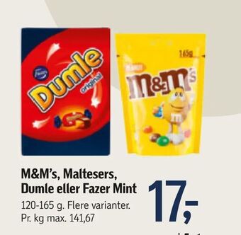 Føtex M&M's, Maltesers, Dumle eller Fazer Mint tilbud