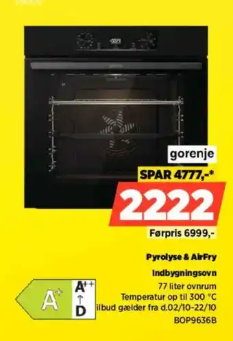 Gorenje pyrolyse & airfry indbygningsovn