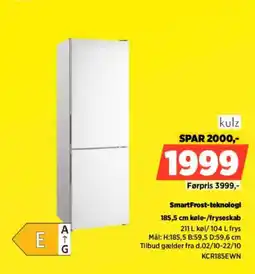 Power kulz 185,5 cm køle-/fryseskab tilbud