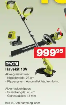 Bauhaus Ryobi Havekit 18V tilbud