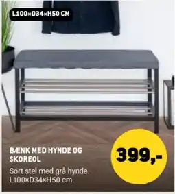 XL-BYG Bænk med hynde og skoreol tilbud
