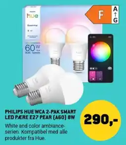 XL-BYG Philips Hue Wca 2-pak Smart Led Pære E27 Pear (A60) 8w tilbud