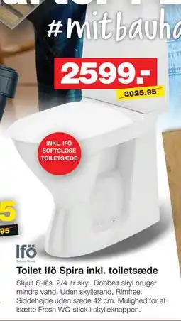 Bauhaus Toilet Ifö Spira inkl. toiletsæde tilbud