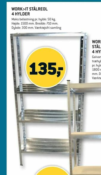 XL-BYG Work>it stålreol 4 hylder tilbud