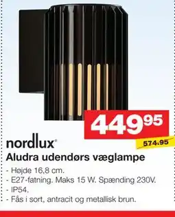 Bauhaus Nordlux Aludra udendørs væglampe tilbud