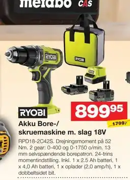 Bauhaus Akku Bore-/ skruemaskine m. slag 18V tilbud