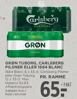 MENY Grøn Tuborg, Carlsberg Pilsner eller 1664 Blanc (12 x 33 cl) tilbud