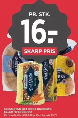 MENY Schulstad Det Gode rugbrød eller hvedebrød tilbud
