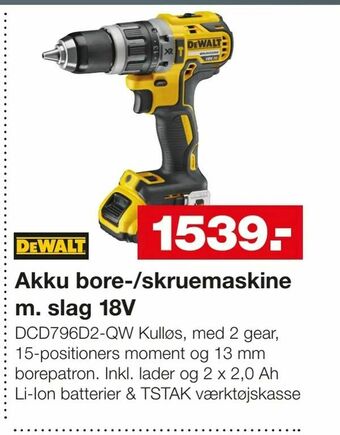 Bauhaus Akku bore-/skruemaskine m. slag 18V tilbud