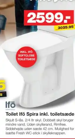 Bauhaus Ifö Toilet Ifö Spira inkl. toiletsæde tilbud