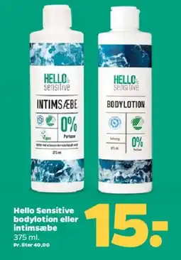 Netto Hello Sensitive - bodylotion / intimsæbe / 2‑i‑1 shampoo & shower tilbud