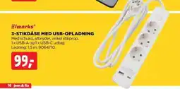 jem & fix Elworks 3-stikdåse med usb-opladning tilbud