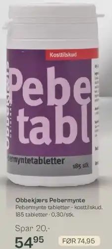 Helsam Obbekjærs Pebermyntetabletter tilbud