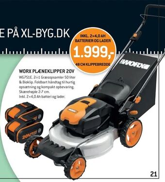 XL-BYG Worx plæneklipper 20v tilbud