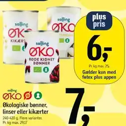 Føtex Økologiske bønner, linser eller kikærter tilbud