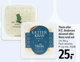 Føtex Them eller H.C. Andersen skiveost eller Nora rund ost tilbud