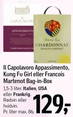 Føtex Il Capolavoro Appassimento, Kung Fu Girl eller Francois Martenot Bag-in-Box tilbud