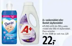 Føtex A+ vaskemiddel eller Dunlet skyllemiddel tilbud