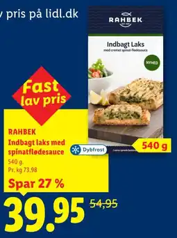 Lidl Rahbek indbagt laks med spinatflødesauce tilbud