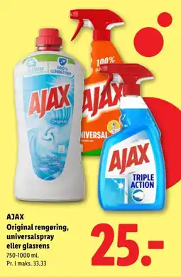 Lidl Ajax original rengøring, universalspray eller glasrens tilbud