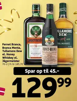 Løvbjerg Fernet Branca, Branca Menta, Tullamore Dew el. Honey Whiskey el. Jägermeister tilbud