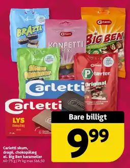 Løvbjerg Carletti skum, dragé, chokopålæg el. Big Ben karameller tilbud
