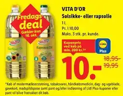 Lidl VITA D'OR Solsikke- eller rapsolie tilbud