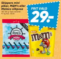 Bilka Skippers mini piber, M&M's eller Malaco slikpose tilbud