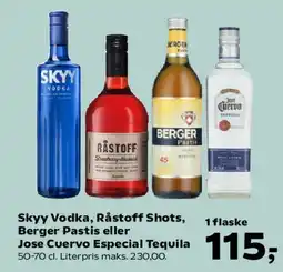 SuperBrugsen Skyy Vodka, Råstoff Shots, Berger Pastis eller Jose Cuervo Especial Tequila tilbud