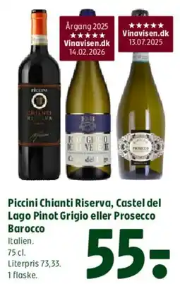 Coop 365 Piccini Chianti Riserva, Castel del Lago Pinot Grigio eller Prosecco Barocco tilbud