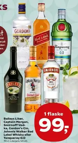 SuperBrugsen Baileys, Captain Morgan, Smirnoff, Gordon's, Johnnie Walker Red Label eller Tanqueray 0.0 tilbud