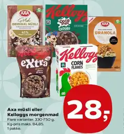 SuperBrugsen Axa müsli eller Kelloggs morgenmad tilbud