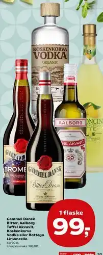 SuperBrugsen Gammel Dansk Bitter, Aalborg Taffel Akvavit, Koskenkorva Vodka eller Bottega Limoncello tilbud
