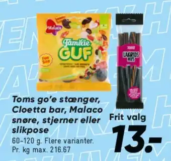 Toms / Cloetta / Malaco slik