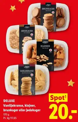 Lidl Deluxe Vaniljekranse, klejner, brunkager eller jødekager tilbud