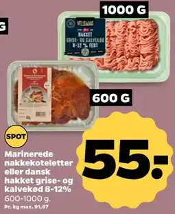 Netto Marinerede nakkekoteletter eller dansk hakket grise- og kalvekød 8-12% tilbud