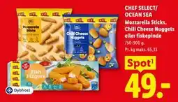 Lidl CHEF SELECT/ OCEAN SEA Mozzarella Sticks, Chili Cheese Nuggets eller fiskepinde tilbud