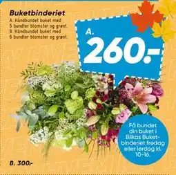 Bilka Håndbundet buket med 5 bundter blomster og grønt tilbud