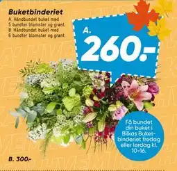 Bilka Håndbundet buket med 6 bundter blomster og grønt tilbud