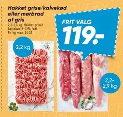 Bilka Hakket grise/kalvekød eller mørbrad af gris tilbud