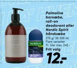 Bilka Palmolive barsæbe, roll-on deodorant eller Nordic Spirit håndsæbe tilbud