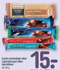 REMA 1000 Lindt chokolade eller Lakridshuset Møn lakridsbar tilbud