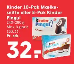 SPAR Kinder 10-Pak Mælkesnitte eller 8-Pak Kinder Pingui tilbud