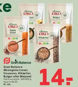 SPAR Grøn Balance Økologiske Linser / Couscous / Kikærter / Bulgur / Majsmel tilbud