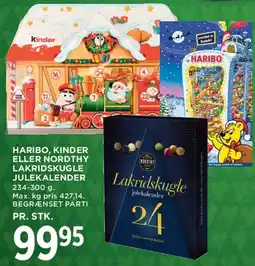 MENY Haribo, Kinder eller Nordthy lakridskugle julekalender tilbud